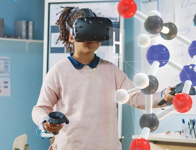 K-12 VR Content, student exploring a molecule