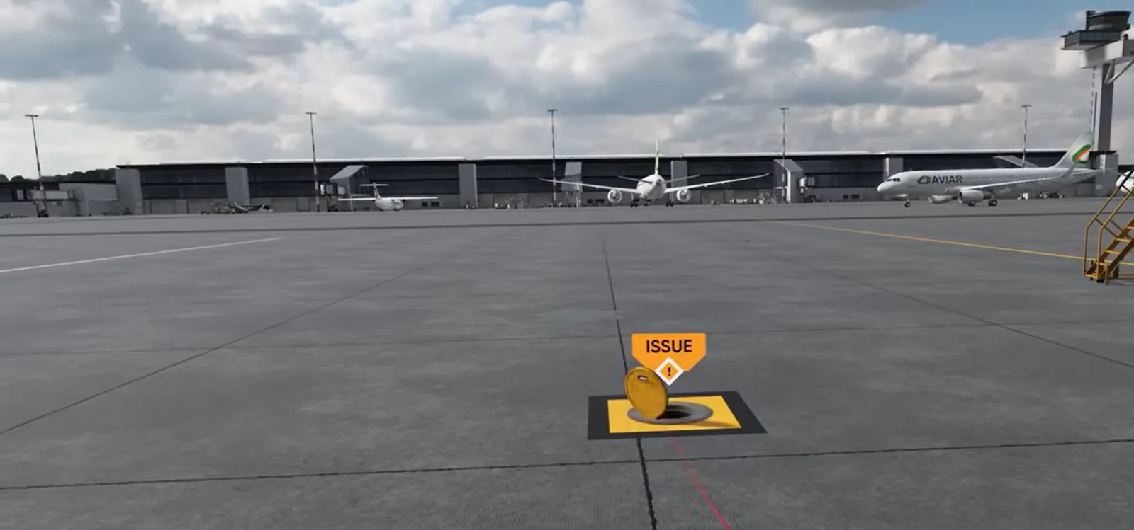 Open manhole flagged as an issue in a VR hazard-spotting walk